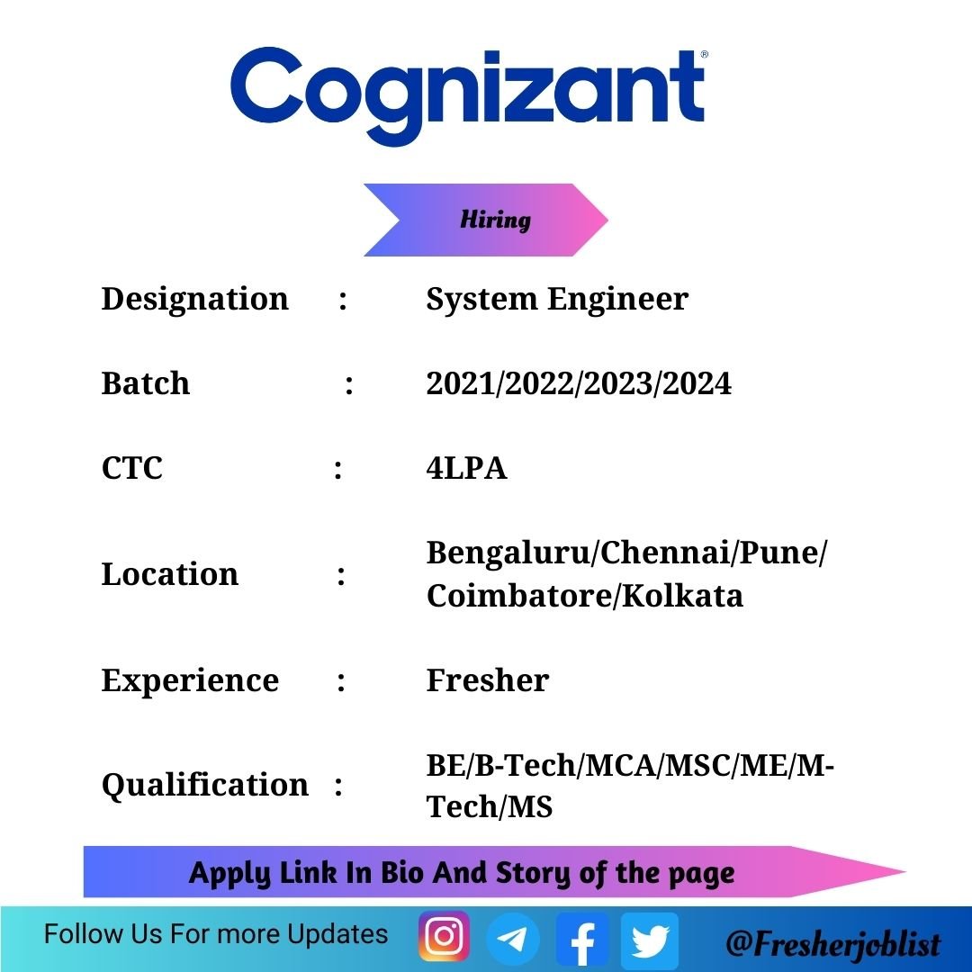 Cognizant Off-campus Drive 2024 hiring System Engineer