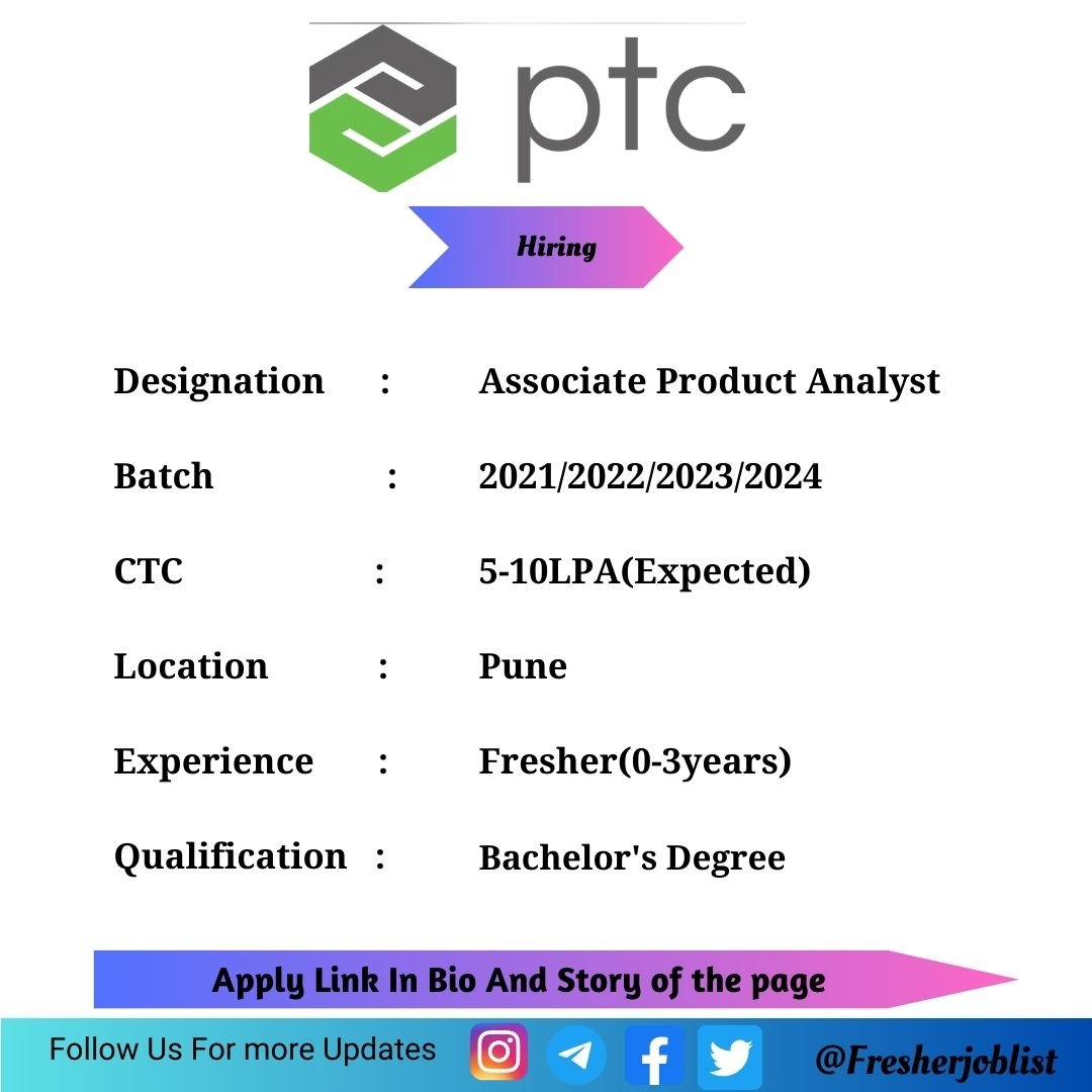 PTC Off-campus Drive 2024 hiring Associate Product Analyst