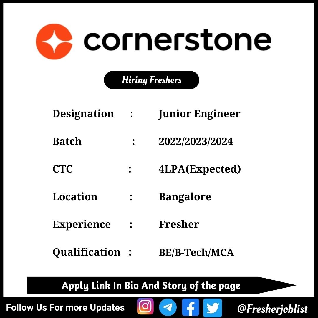 Cornerstone Off-campus Drive 2024 hiring Junior Engineer