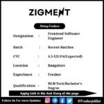 Zigment Off-campus Drive 2024 hiring Frontend Software Engineer | BE/B-Tech