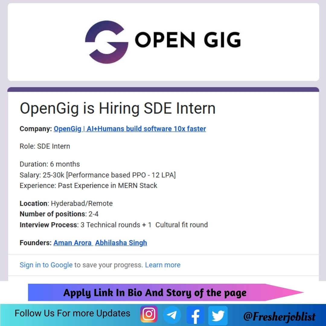 Open GIG Off-campus Drive 2024 hiring SDE Intern | BE/B-Tech/Bachelor's Degree