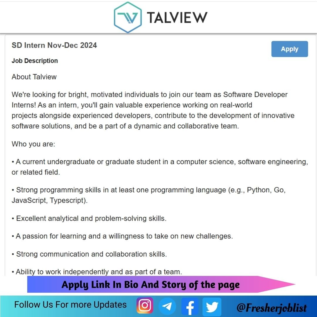 Talview Off-campus Drive 2024 hiring SDE Intern | BE/B-Tech/Bachelor's Degree