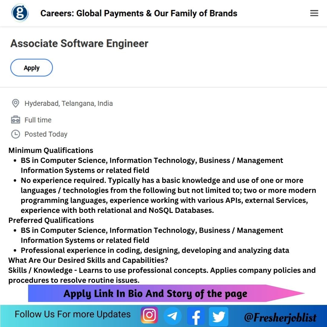 Global Payments Off-campus Drive 2024 hiring Associate Software Engineer