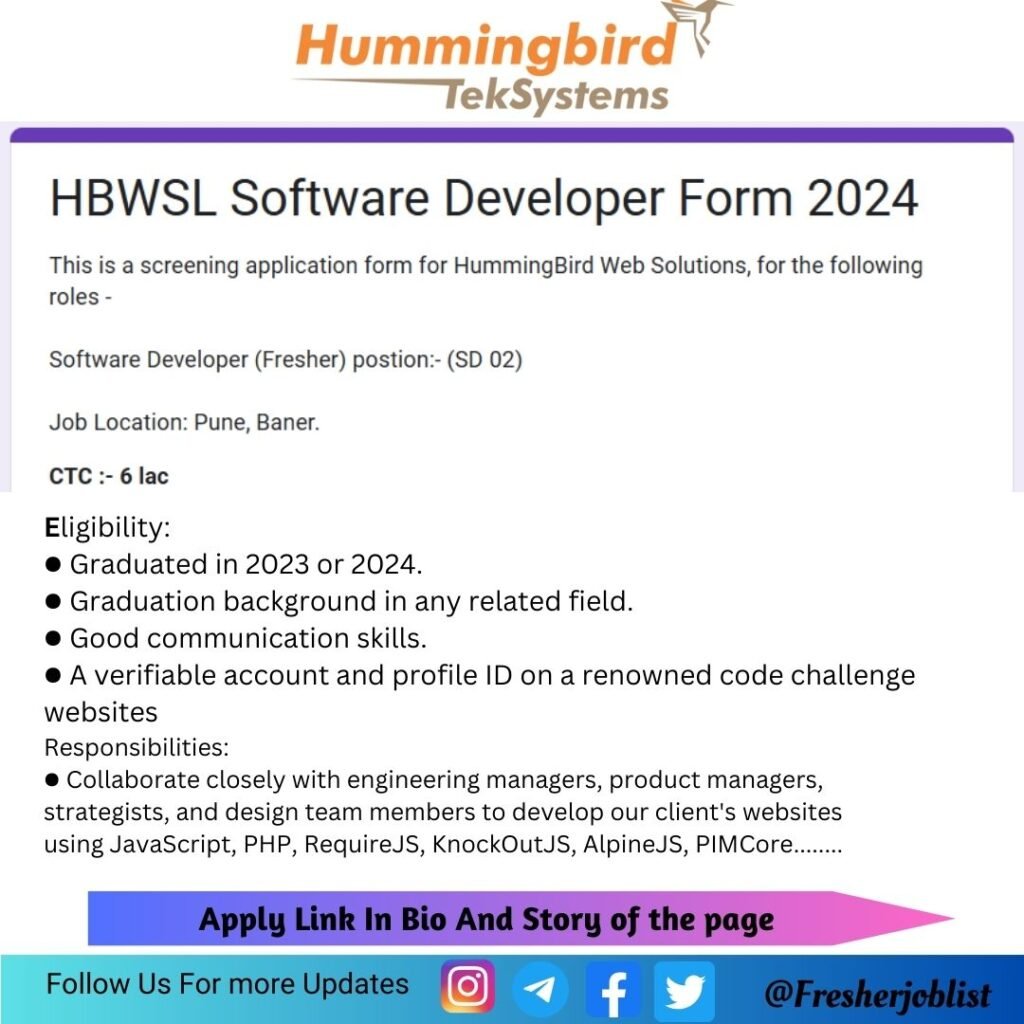 Hummingbird Web Solutions Off-campus Drive 2024 hiring Software ...