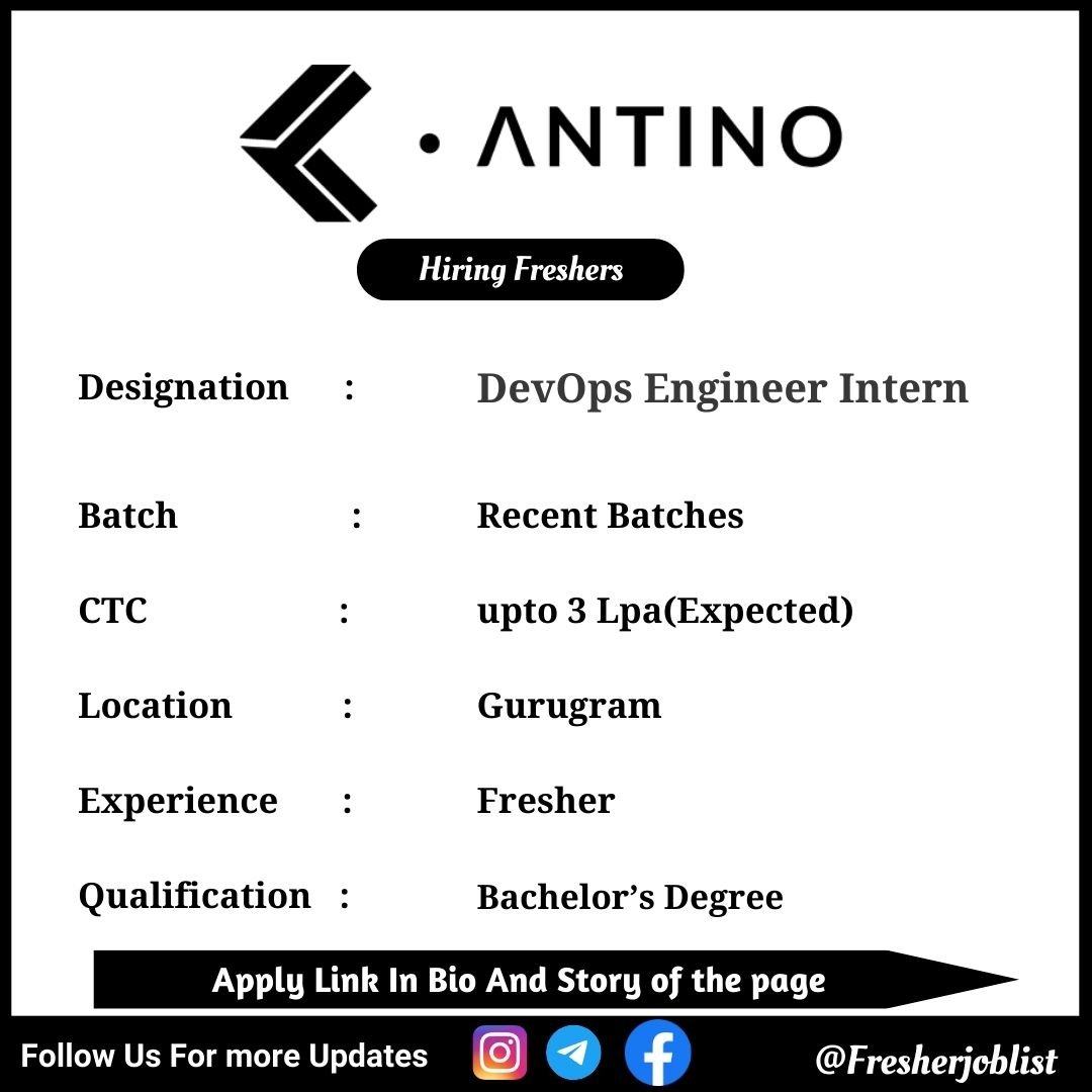 Antino Off-campus Drive 2024 hiring DevOps Engineer Intern