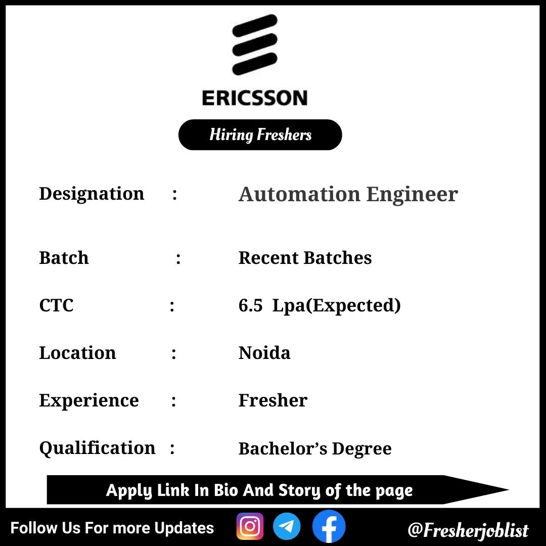 Ericsson Off-campus Drive 2024 hiring Automation Engineer