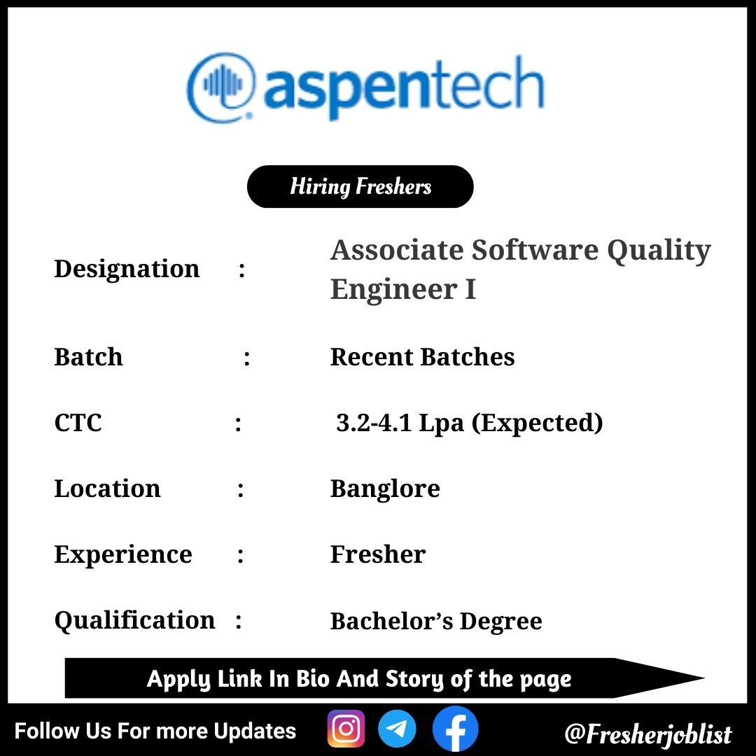 AspenTech Off-campus Drive 2024 hiring Associate Software Quality Engineer I