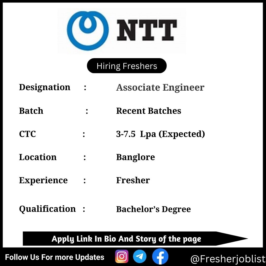 NTT Off-campus Drive 2024 hiring Associate Engineer