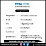 TATA Steel Off-campus Drive 2024 hiring Research Associates