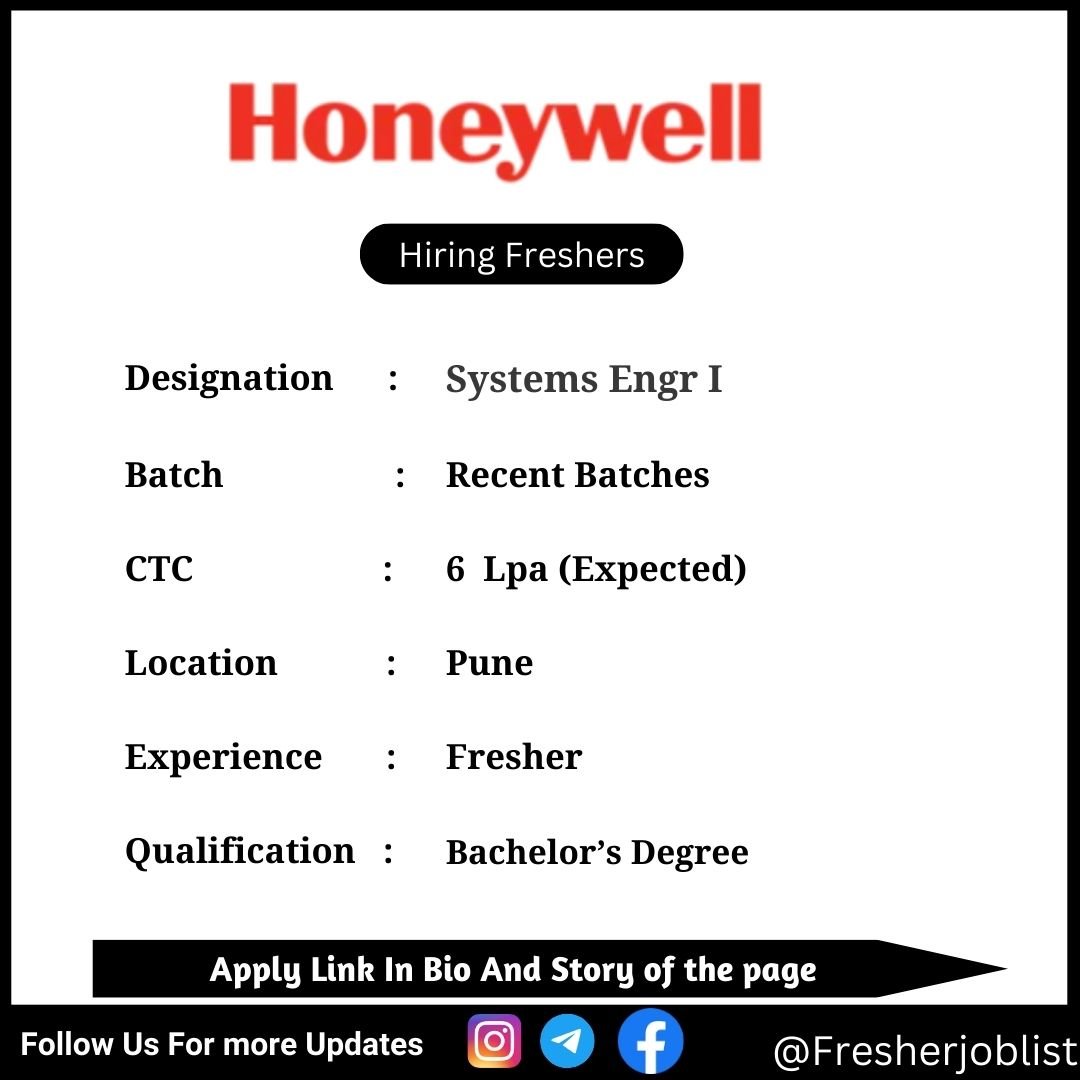 Honeywell  Off-campus Drive 2024 hiring Systems Engr I