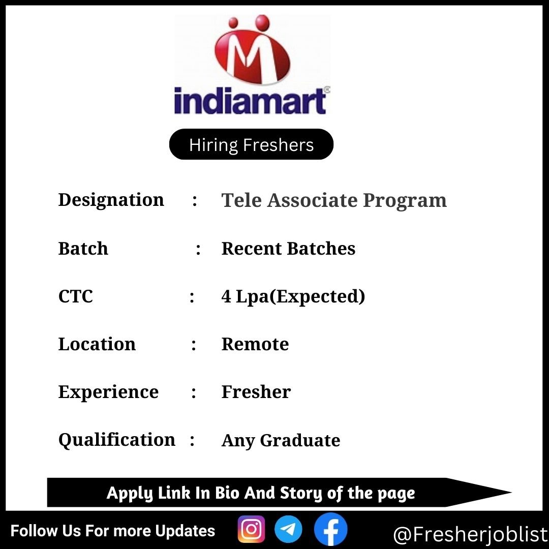 IndiaMART Off-campus Drive 2024 hiring Tele Associate Program