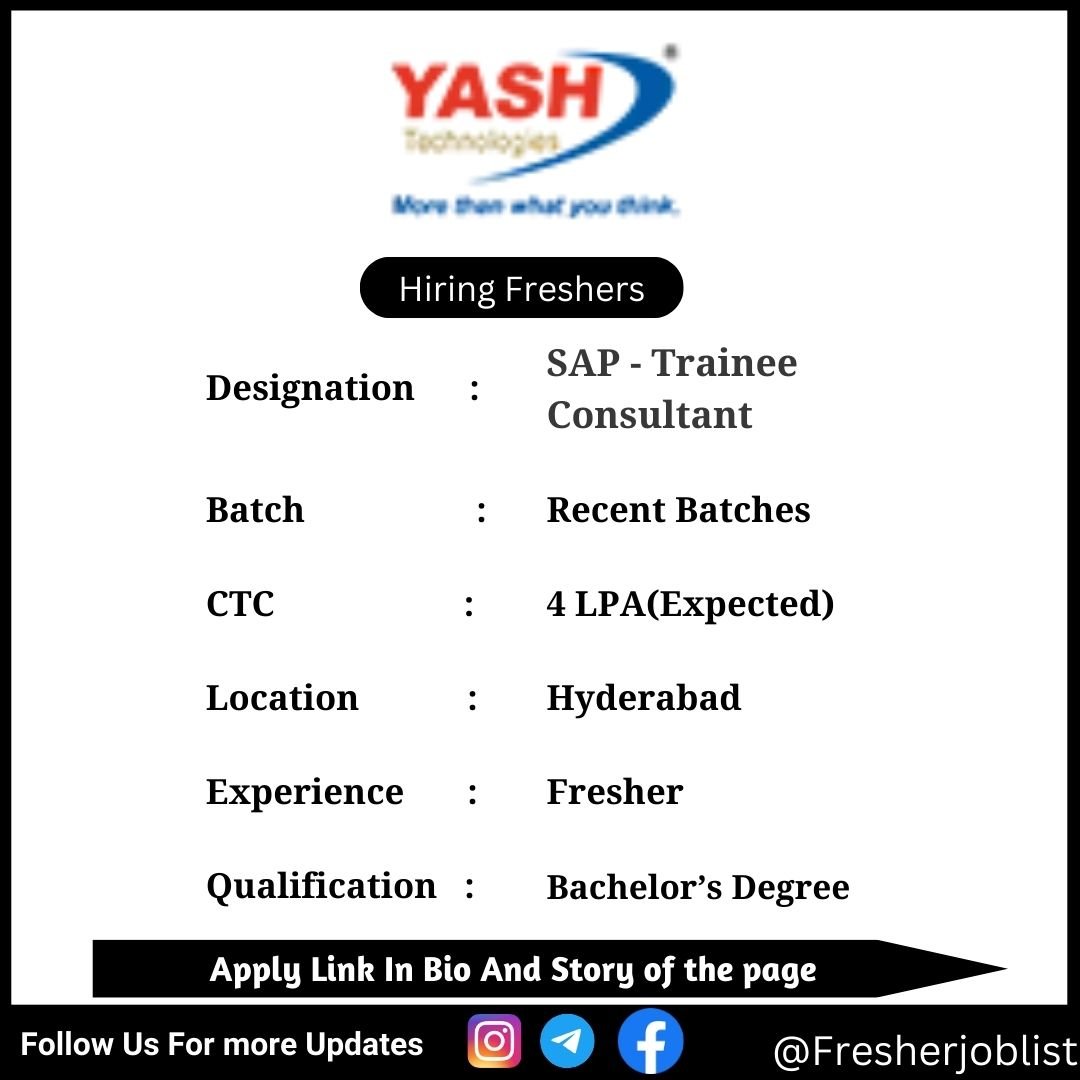 Yash Off-campus Drive 2024 hiring SAP - Trainee Consultant