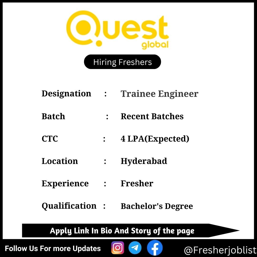 Quest Global Off-campus Drive 2024 hiring Trainee Engineer