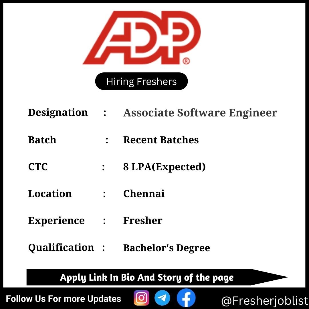 ADP Off-campus Drive 2024 hiring Associate Software Engineer