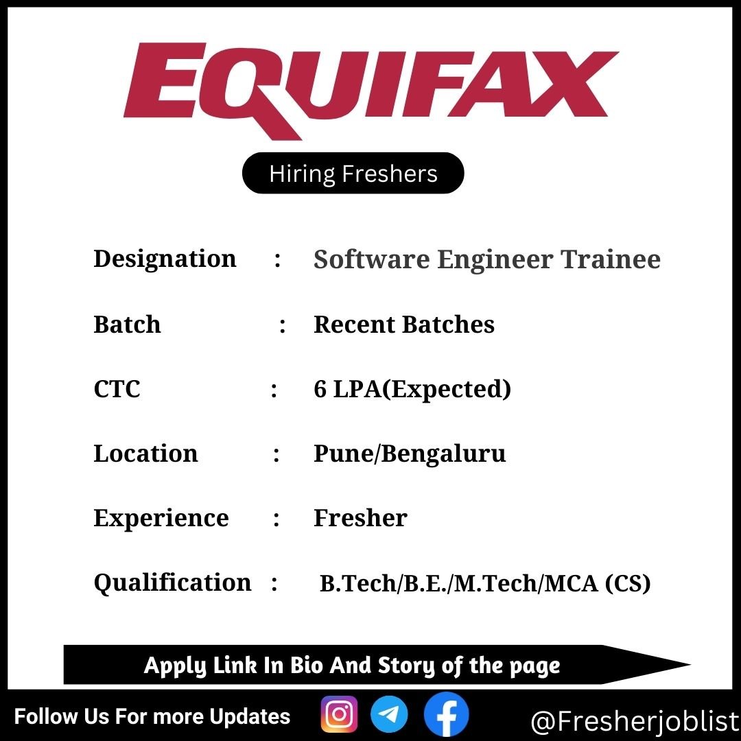 Equifax Off-campus Drive 2024 hiring Software Engineer Trainee