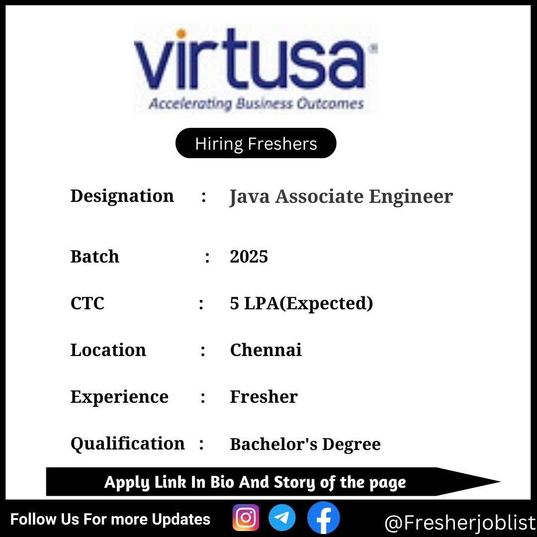 Virtusa Off-campus Drive 2024 hiring Java Associate Engineer