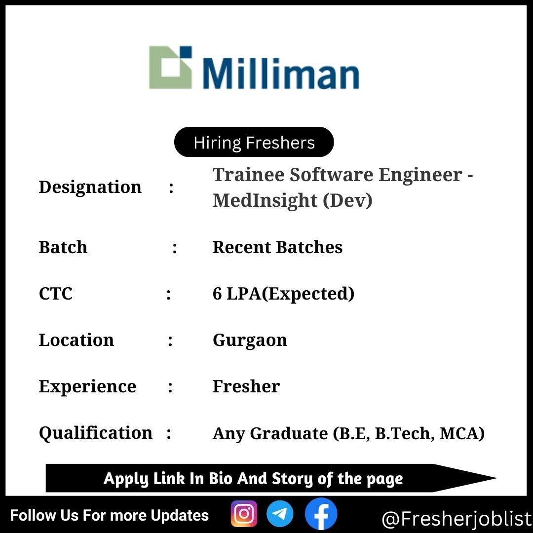 Milliman Off-campus Drive 2024 hiring Trainee Software Engineer - MedInsight (Dev)