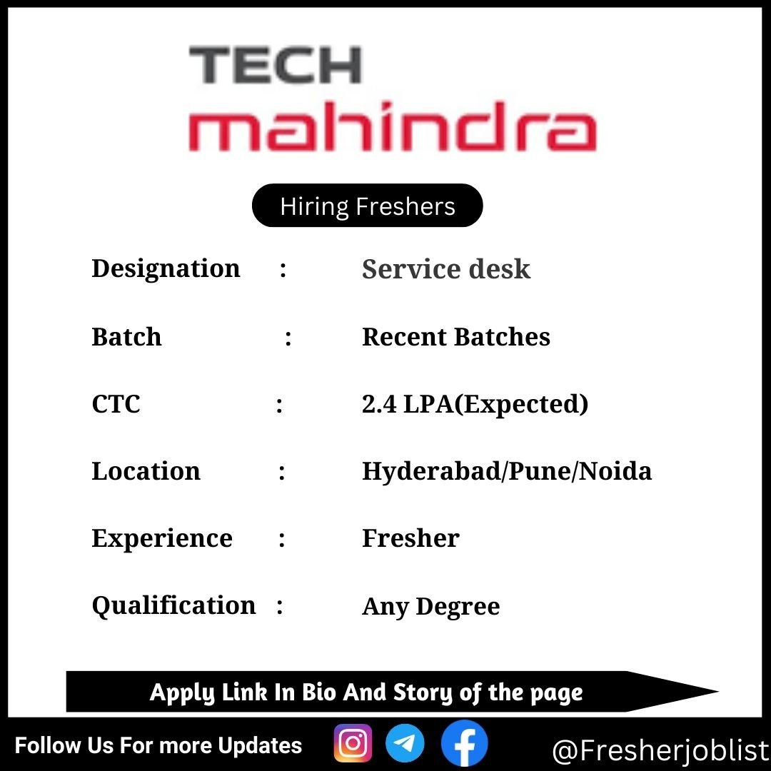 Tech Mahindra Off-campus Drive 2024 hiring Service desk