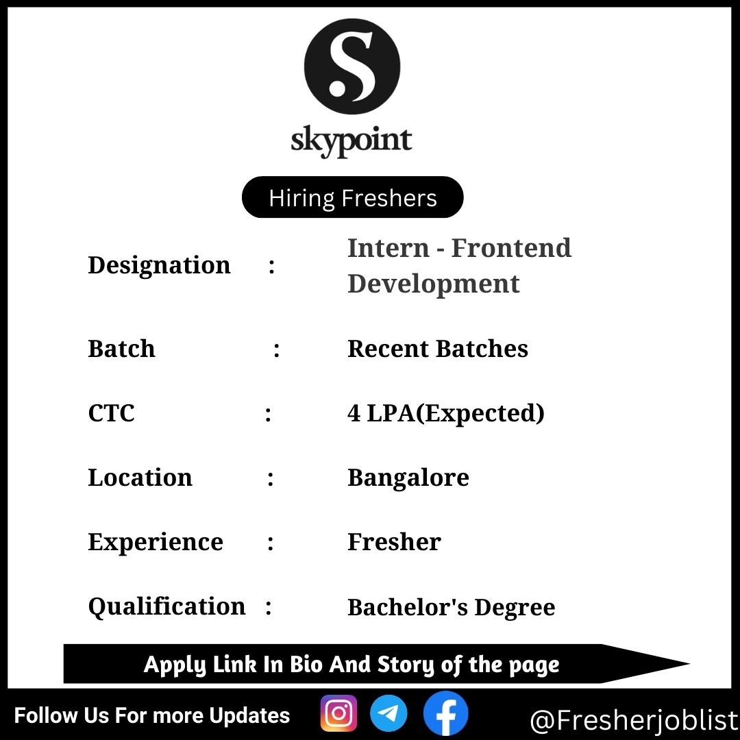 Skypoint Off-campus Drive 2024 hiring Intern - Frontend Development