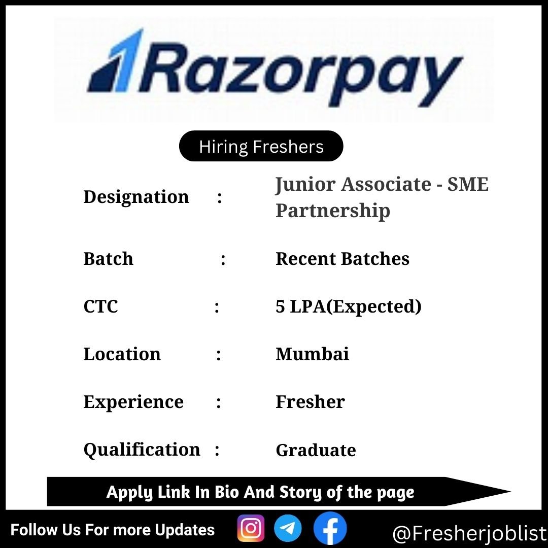 Razorpay Off-campus Drive 2024 hiring Junior Associate - SME Partnership