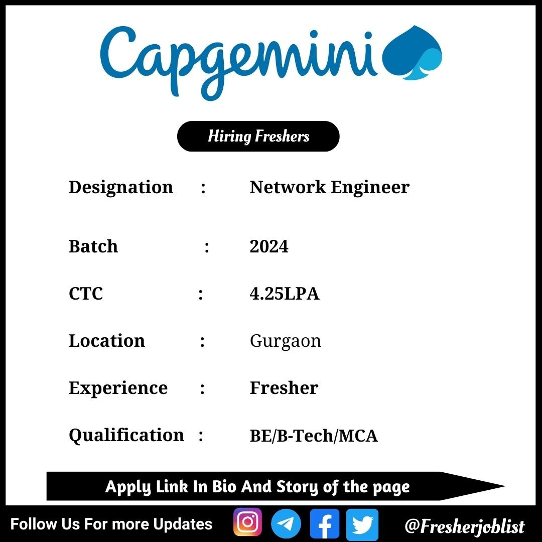 Capgemini Off-campus Drive 2024 hiring Network Engineer | BE/B-Tech/MCA