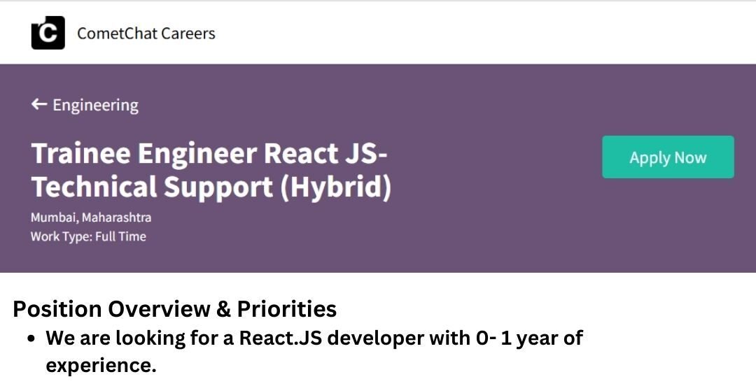 CometChat Off-campus Drive 2025 hiring Trainee Engineer/Technical Support