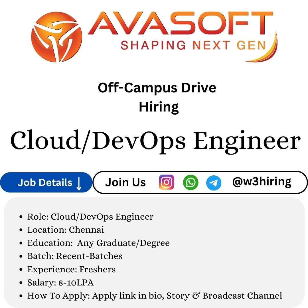 Avasoft Off-campus Drive 2025 hiring Cloud / DevOps Engineer