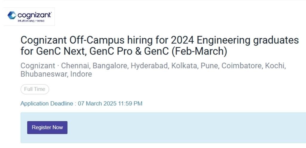 Cognizant Off-campus Drive 2025 hiring Graduate Engineer | BE/B-Tech/ME/M-Tech