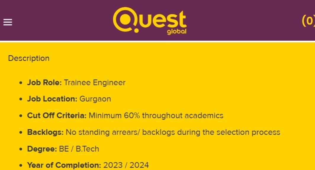 Quest Global Off-campus Drive 2025 hiring Trainee Engineer