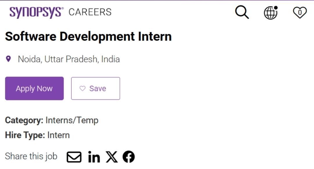 Synopsys Off-campus Drive 2025 hiring Software Development Intern