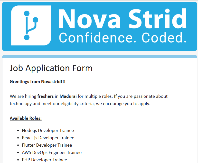 Novastrid Off-Campus Drive 2025 hiring Software Developer| Bachelor's Degree