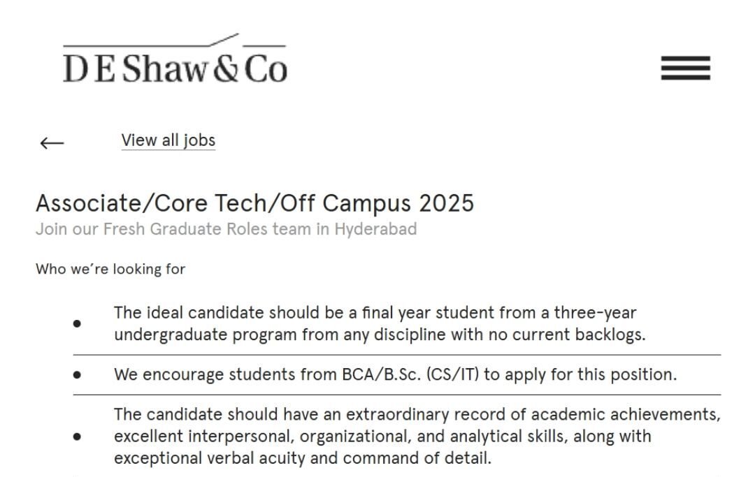 DE Shaw & Co Off-campus Drive 2025 hiring Associate | BCA/BSC - Fresher ...