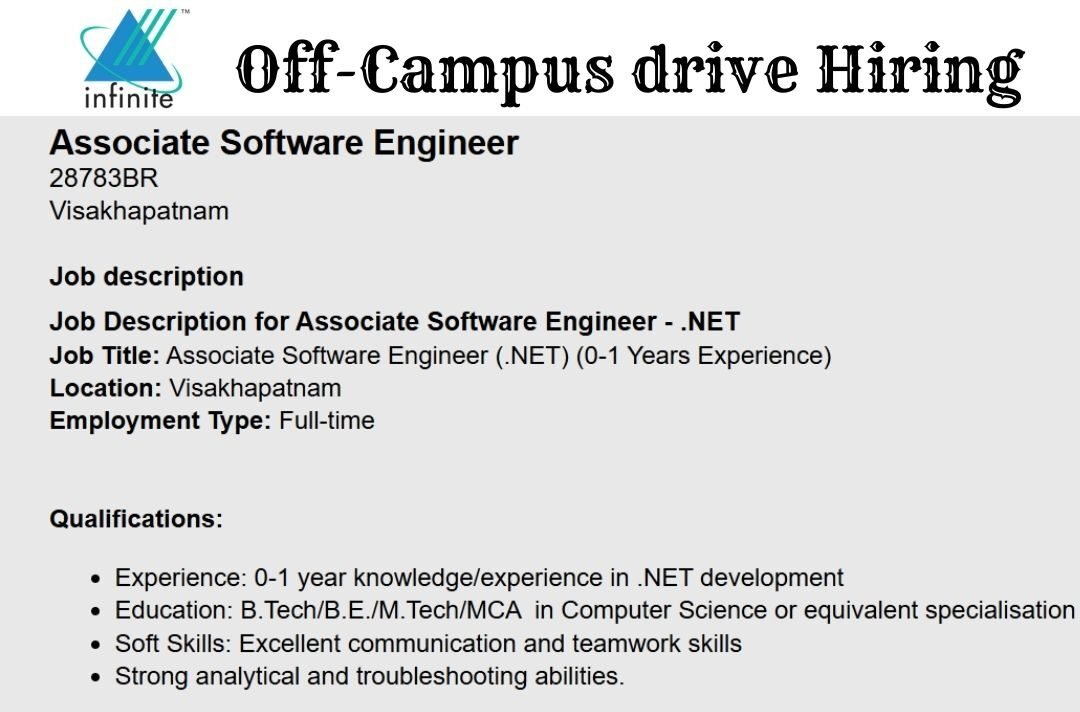 Infinite Off-campus Drive 2025 hiring Associate Software Engineer Hiring