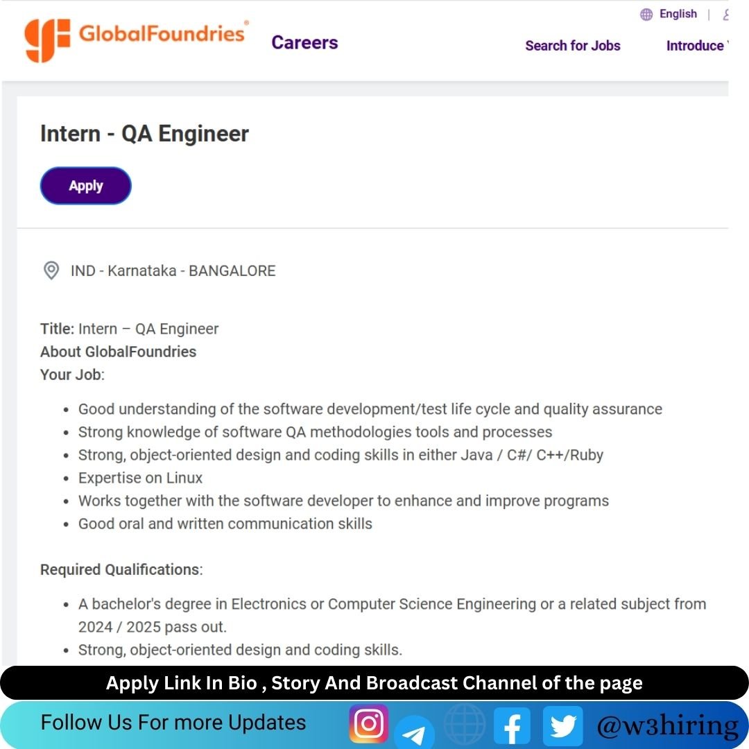 GlobalFoundries Off-campus Drive 2025 hiring Intern