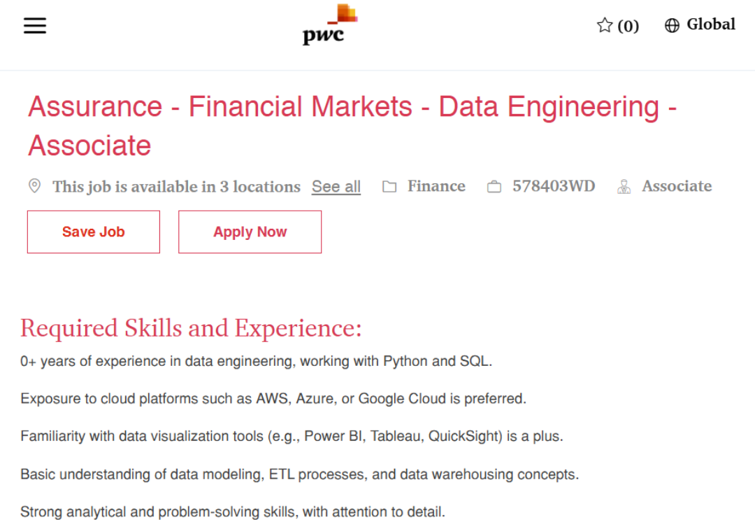 PWC Off-campus Drive 2025 hiring Data Engineering