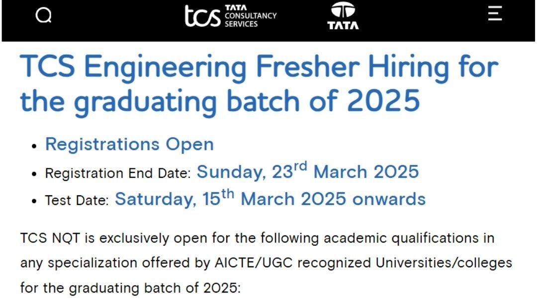 TCS Engineering Fresher Hiring for the graduating batch of 2025