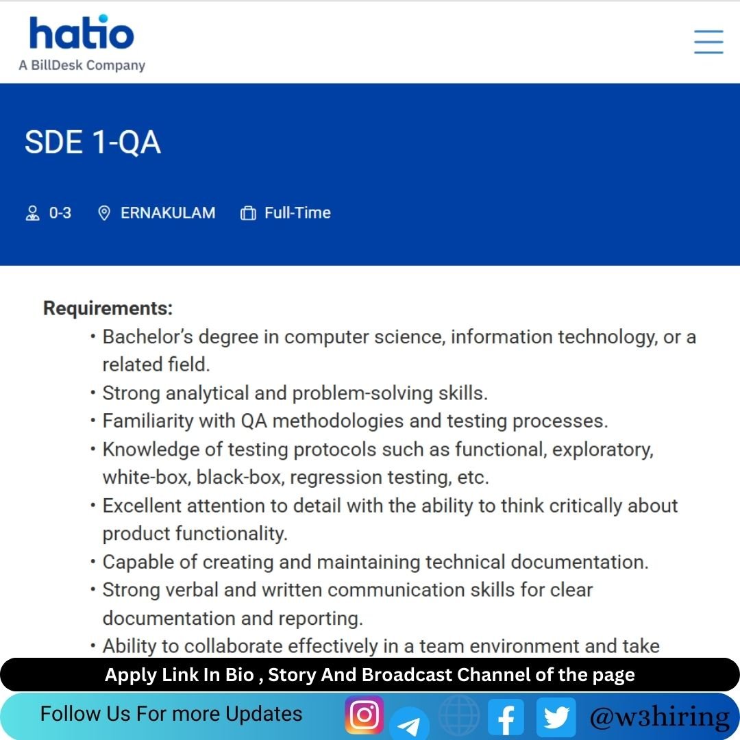 Hatio Off-campus Drive 2025 hiring SDE1-QA | Bachelor's Degree