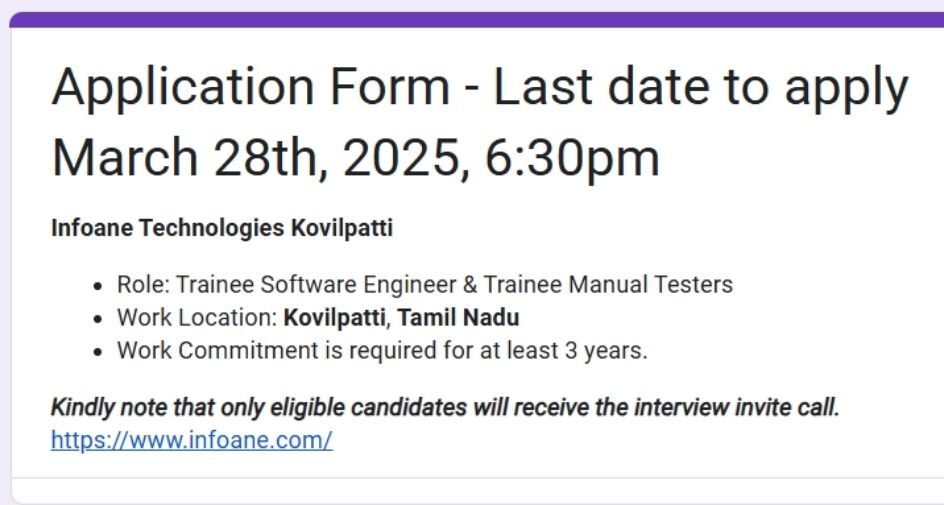 Infoane Off-campus Drive 2025 hiring Trainee Software Engineer | BE/B-Tech/BCS/MSC/MCA