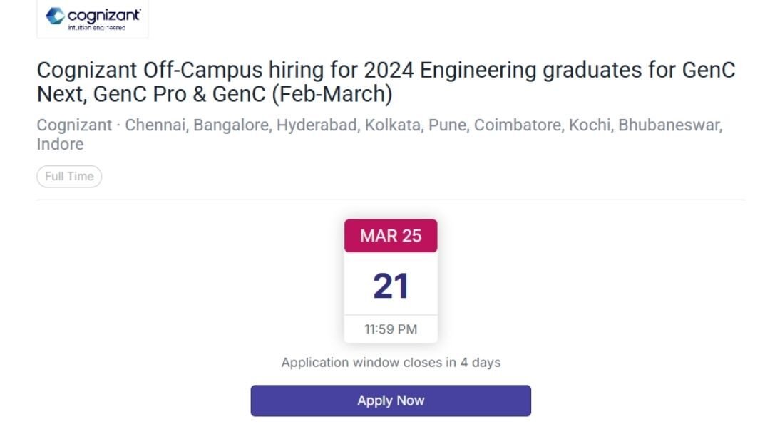 Cognizant Off-campus Drive 2025 hiring Graduate Engineer | BE/B-Tech/ME/M-Tech