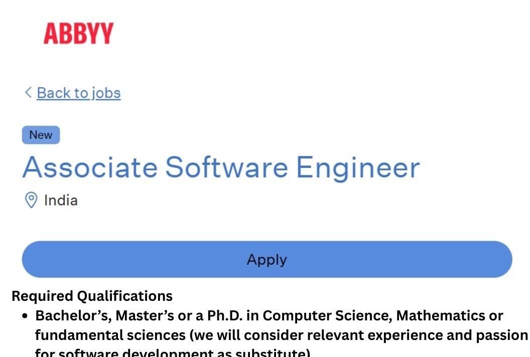 ABBYY Off-campus Drive 2025 hiring Associate Software Engineer