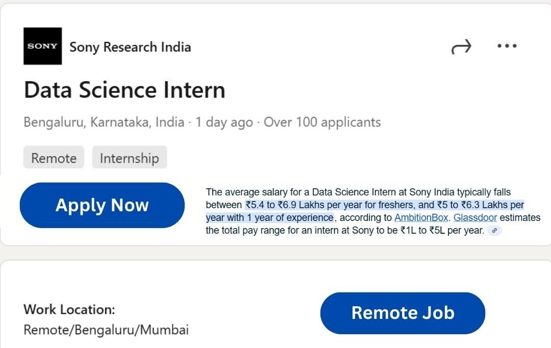 Sony Research India hiring Data Science Interns