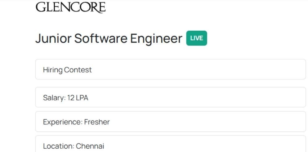 Glencore Off-campus Drive 2025 hiring Junior Software Engineer