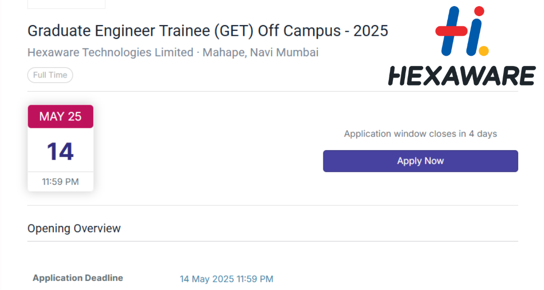 Hexaware Off-campus Drive 2025 hiring Graduate Engineer Trainee