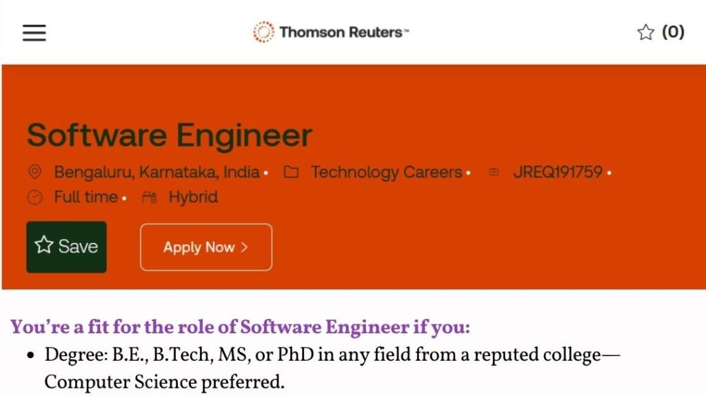 Thomson Reuters Off-campus Drive 2025 hiring Software Engineer ...