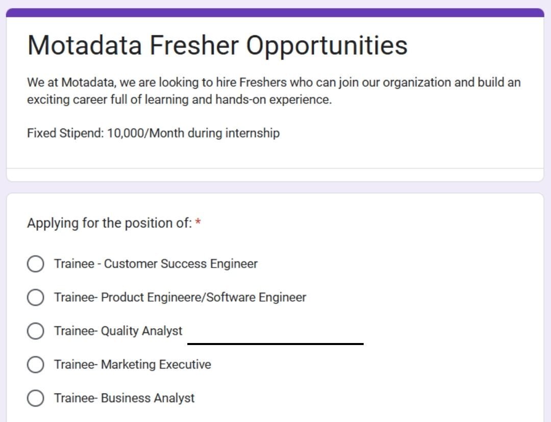 Motadata Fresher Opportunities 2025