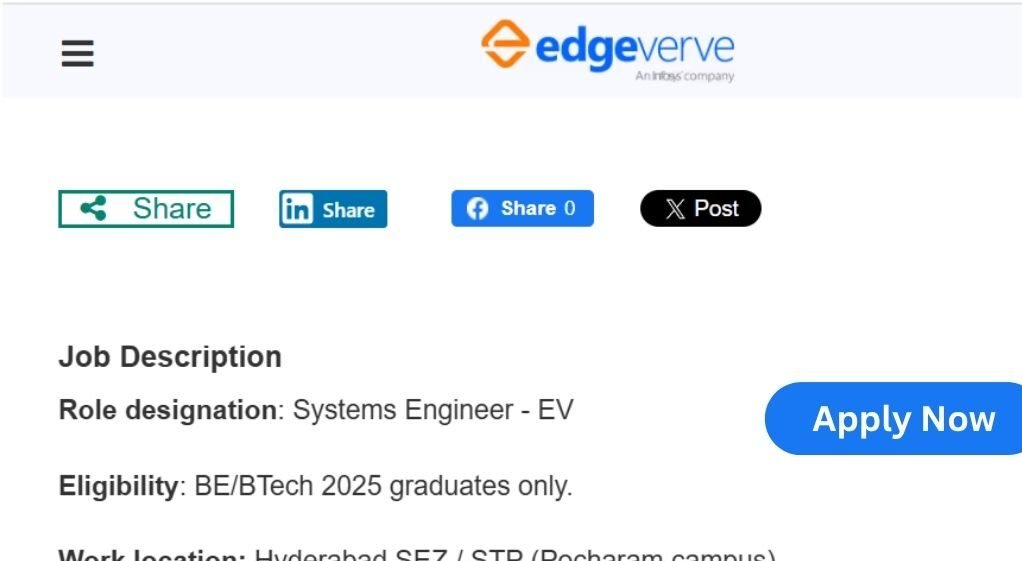 Edgeverve Off-campus Drive 2025 hiring System Enginee