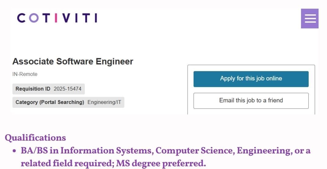 Cotiviti Work From Home job 2025 hiring Associate Software Engineer | Bachelor's Degree
