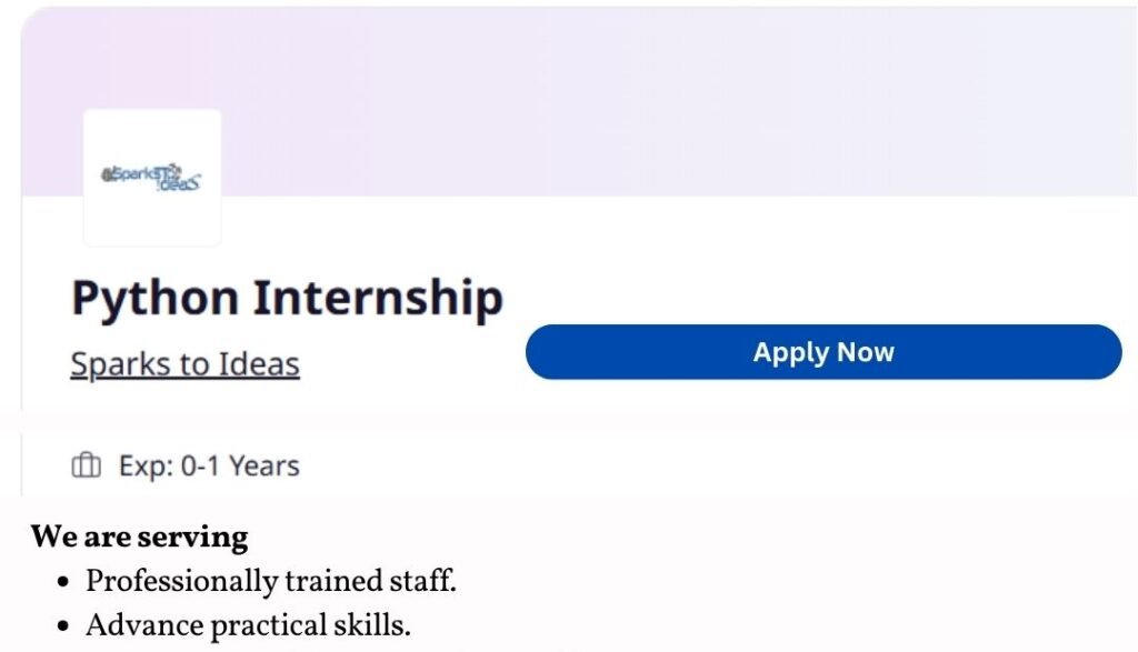 Sparks Off-campus Drive 2025 hiring Python Internship| BE/B-Tech/BCA/ME ...