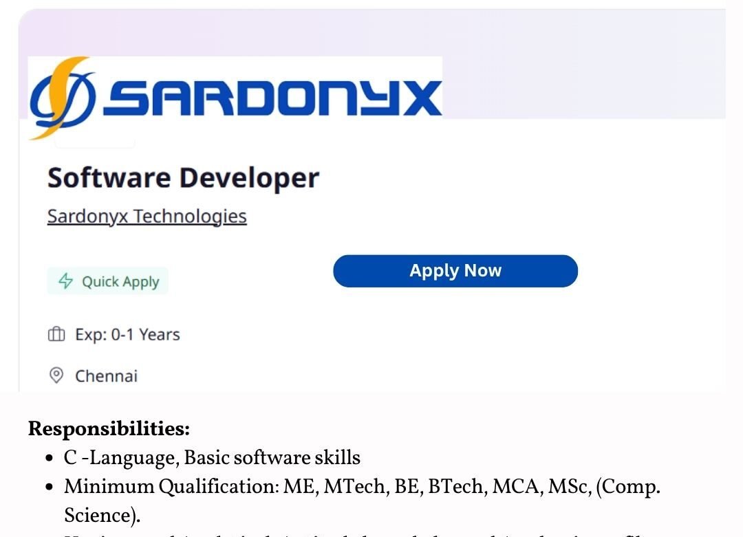 Sardanyx Technologies Off-campus Drive 2025
