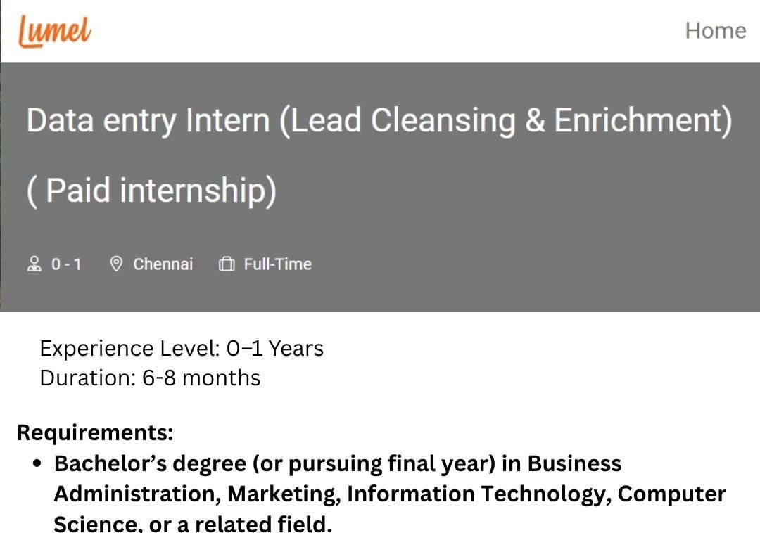 Lumel Off-campus Drive 2025 hiring Data entry Intern